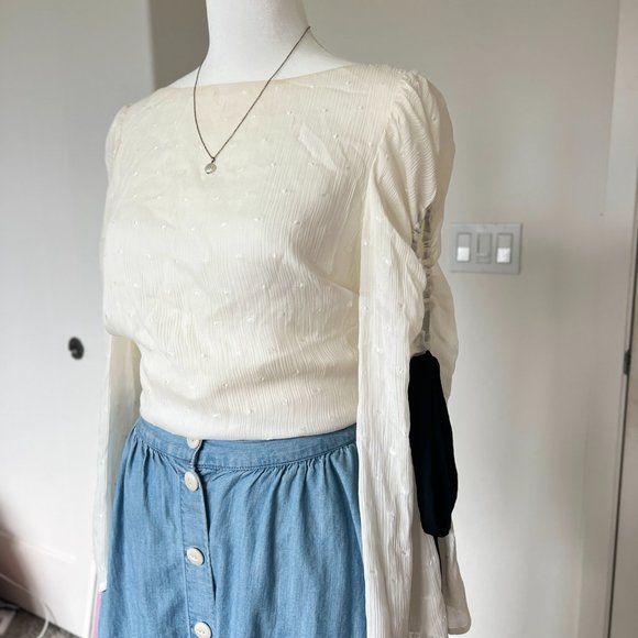 Club Monaco Priyalla Top Long Sleeve Cream Blouse - Picture 3 of 5